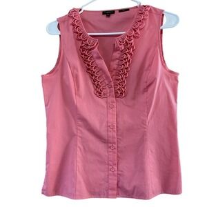 Talbots Womens Sleeveless Top Blouse‎ Pink Ruffle Button Front Stretch Size 4